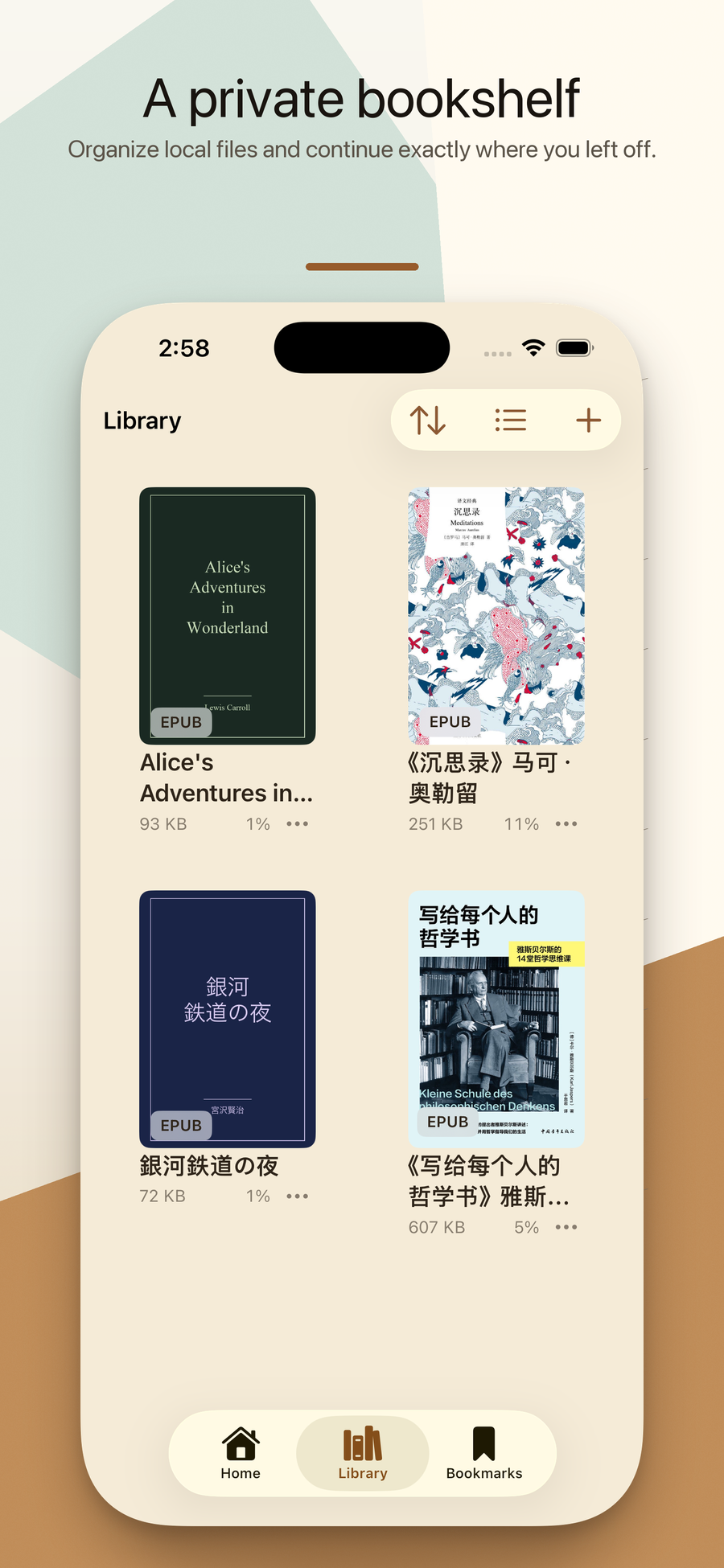 Five formats, all local, no DRM